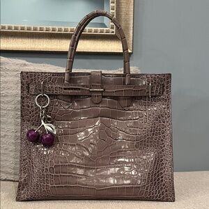FURLA Elegant Crocodile Embossed Brown Handbag
